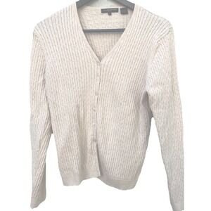 Jeanne Pierre Women's‎ Petite Cream Cotton Cable Button Front Cardigan PL  Large